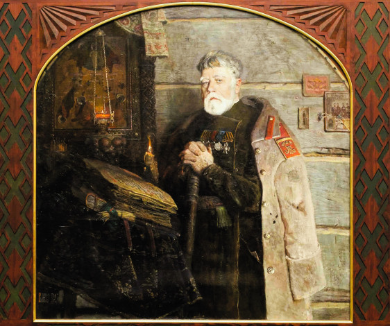 Обои картинки фото рисованное, павел рыженко, мужчина, награды, китель, книга, иконы