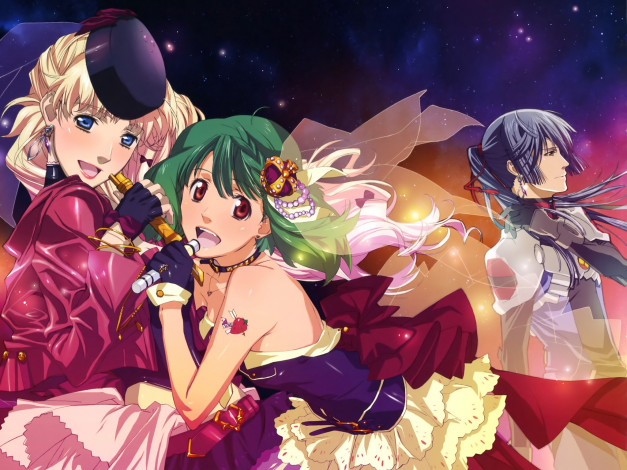 Обои картинки фото аниме, macross, frontier, девушки