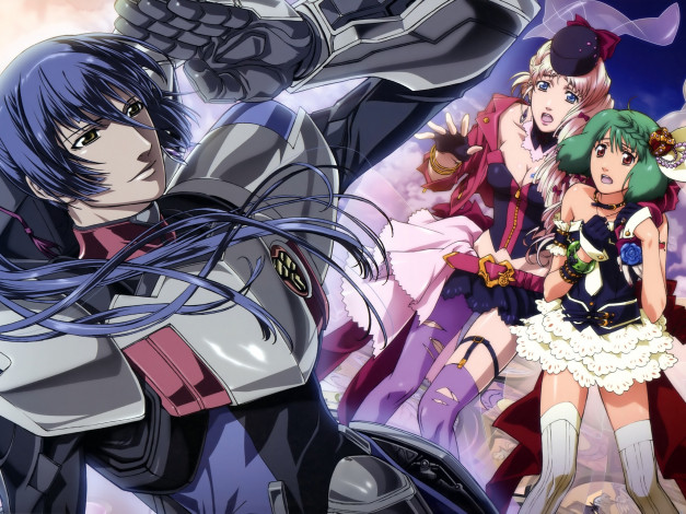 Обои картинки фото аниме, macross, frontier, девушки