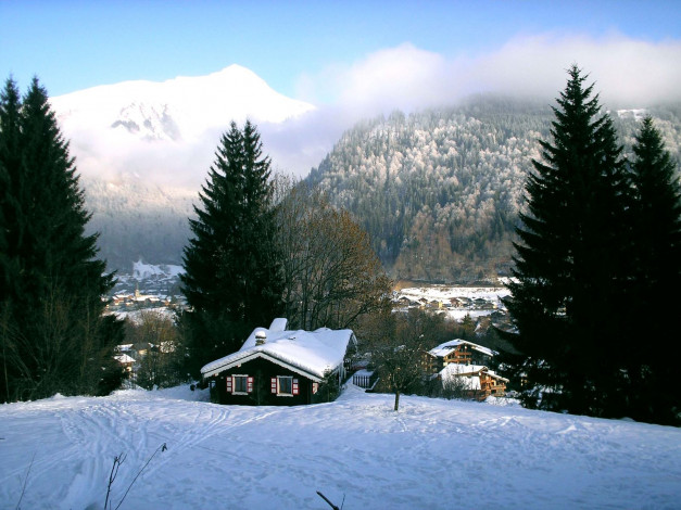 Обои картинки фото природа, зима, шале