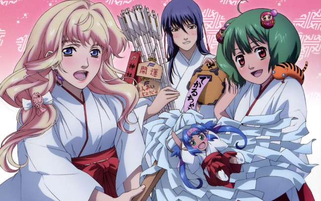 Обои картинки фото аниме, macross, frontier, девушки