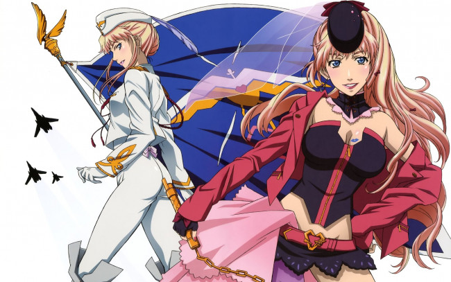 Обои картинки фото аниме, macross, frontier, девушки