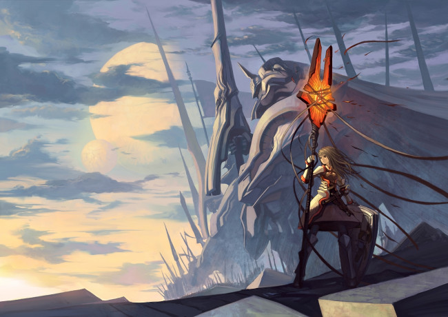 Обои картинки фото аниме, weapon, blood, technology, армия, девочка