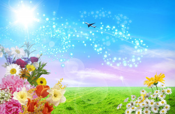 Картинка разное компьютерный дизайн цветы самолёт