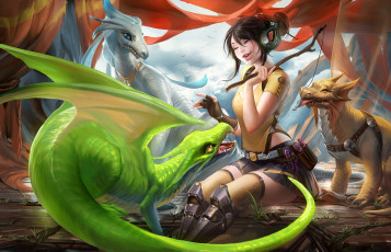 Картинка фэнтези красавицы чудовища девушка драконы удочка