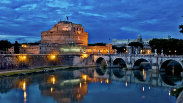 Картинка rome ch& 226 teau saint ange города рим ватикан италия огни ночь мост город река