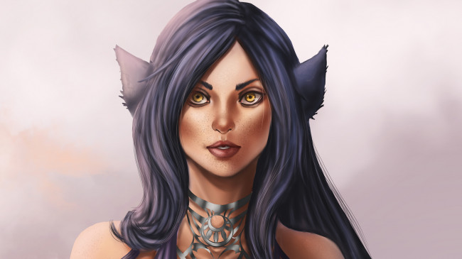 Обои картинки фото фэнтези, существа, ушки, лицо, девушка, взгляд