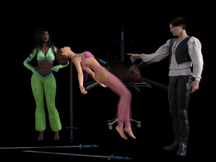 обоя 3д графика, люди , people, иллюзионисткы, фон, взгляд, девушки