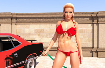 Картинка 3д+графика люди-авто мото+ people-+car+ +moto автомобиль фон взгляд девушка