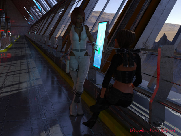 Обои картинки фото 3д графика, фантазия , fantasy, фон, взгляд, девушки