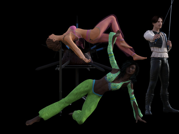 Обои картинки фото 3д графика, люди , people, девушки, фон, взгляд, иллюзионисткы