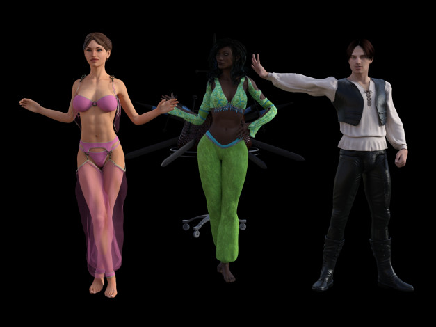 Обои картинки фото 3д графика, люди , people, иллюзионисткы, фон, взгляд, девушки