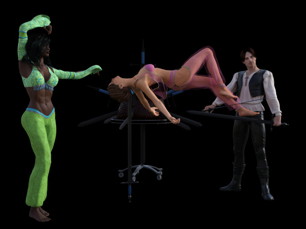 Обои картинки фото 3д графика, люди , people, иллюзионисткы, взгляд, фон, девушки