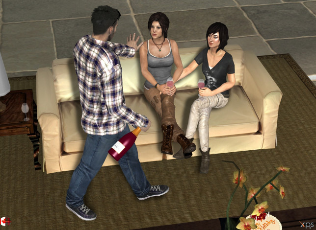 Обои картинки фото 3д графика, люди , people, фон, взгляд, девушки, парень, праздник