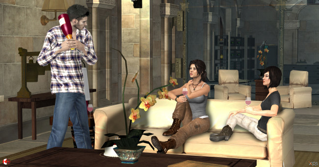 Обои картинки фото 3д графика, люди , people, парень, фон, взгляд, девушки, праздник