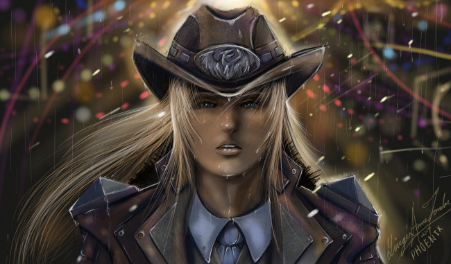 Обои картинки фото рисованное, люди, лицо, девушка, шляпа, rain, дождь