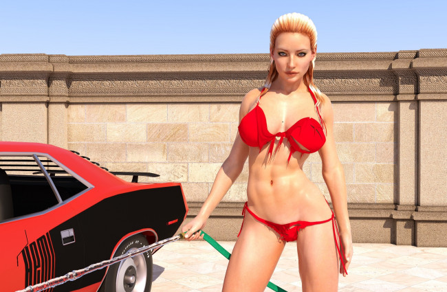 Обои картинки фото 3д графика, люди-авто, мото , people- car ,  moto, автомобиль, фон, взгляд, девушка