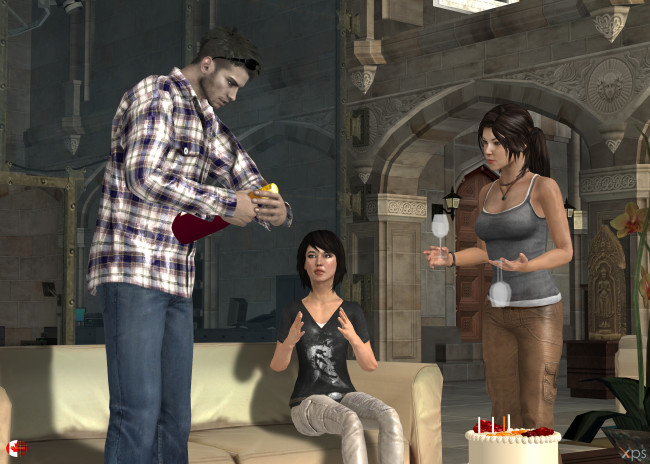 Обои картинки фото 3д графика, люди , people, фон, взгляд, девушки, праздник, парень