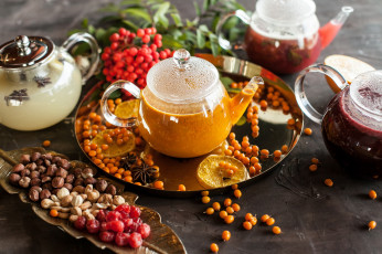 Картинка еда напитки посуда ветки облепиха рябина напиток