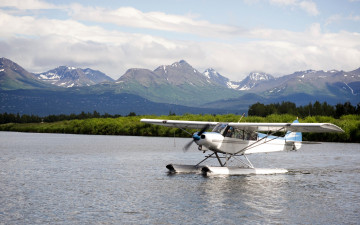 Картинка авиация самолёты+амфибии горы на воде гидросамолет пейзаж река облака