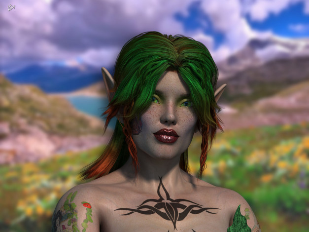 Обои картинки фото 3д графика, эльфы , elves, эльфийка, взгляд, фон