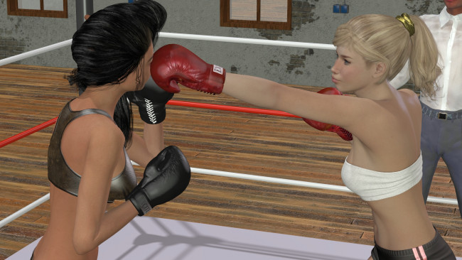 Обои картинки фото 3д графика, спорт , sport, девушки, взгляд, фон, ринг, бокс