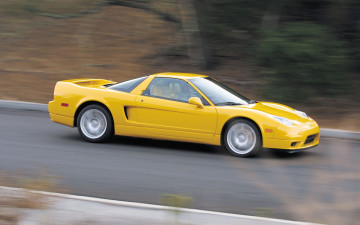 Картинка автомобили acura акура nsx желтая скорость дорога трасса шоссе