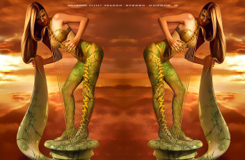 Картинка календари 3д-графика маска 2019 calendar арфа музыка девушка