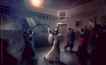 Картинка календари рисованные +векторная+графика 2019 calendar девушка мужчина женщина картина помещение танец маска