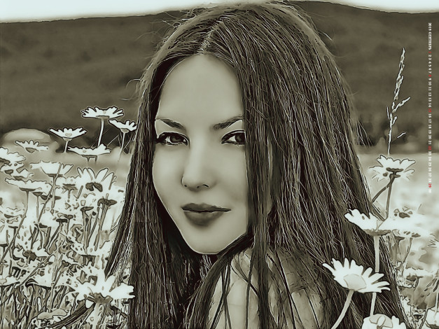 Обои картинки фото календари, компьютерный дизайн, calendar, девушка, женщина, взгляд, лицо, 2019, цветы, ромашка