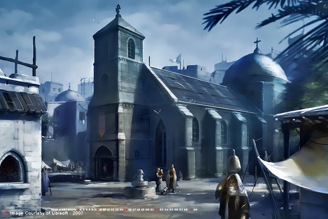 Обои картинки фото календари, фэнтези, улица, церковь, здание, calendar, 2019, люди, город, храм