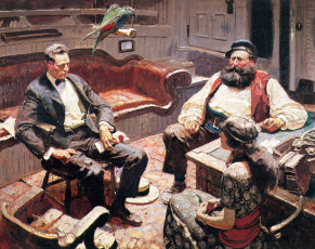 Картинка рисованное dean+cornwell люди разговор попугай