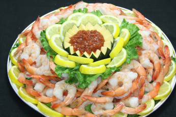 Картинка еда рыбные+блюда +с+морепродуктами лимон соус креветки