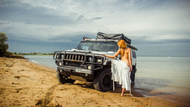 Обои картинки фото автомобили, -авто с девушками, hummer, h2