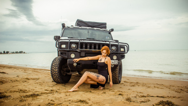 Обои картинки фото автомобили, -авто с девушками, hummer, h2