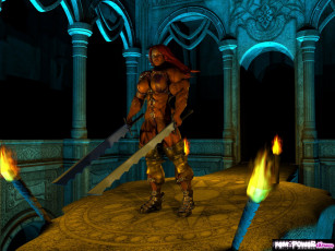 Картинка 3д графика fantasy фантазия доспехи девушка факелы оружия