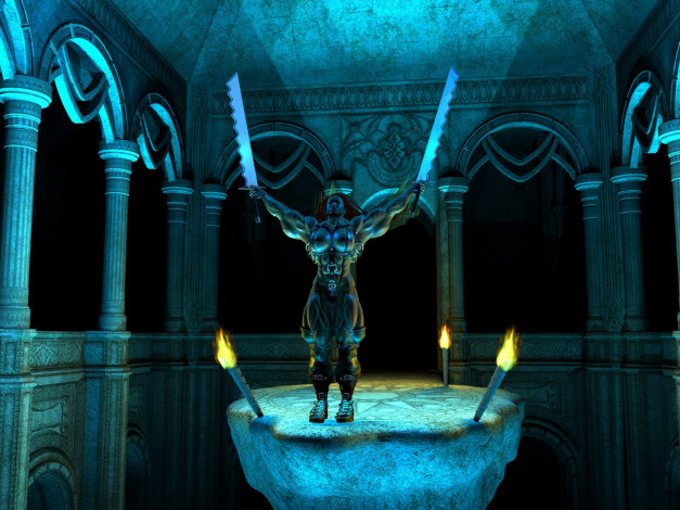 Обои картинки фото 3д, графика, fantasy, фантазия, фкелы, колоны, воин