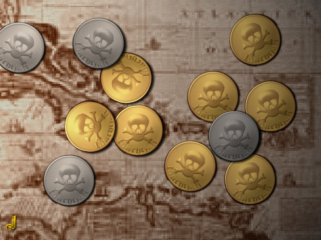 Обои картинки фото 3д, графика, horror, ужас, монеты, жетоны, черепа