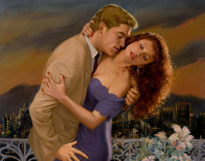 Картинка рисованные ed tadiello влюбленные волшебный вечер