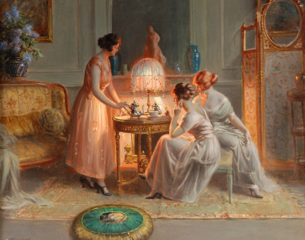 Обои картинки фото рисованные, delphin, enjolras, девушки, читают, письмо