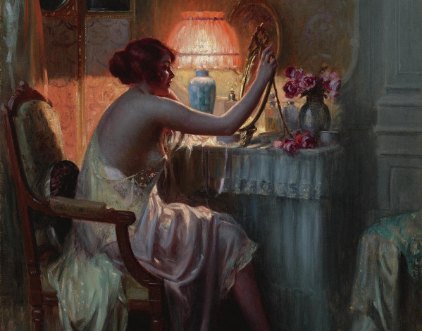 Обои картинки фото рисованные, delphin, enjolras, девушка, в, будуаре