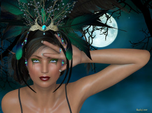 Картинка 3д графика fantasy фантазия луна девушка