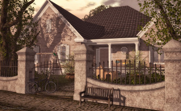 Картинка 3д графика architecture архитектура дом велосипед