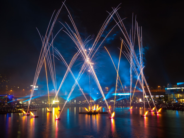 Обои картинки фото города, сидней, австралия, река, фейерверк