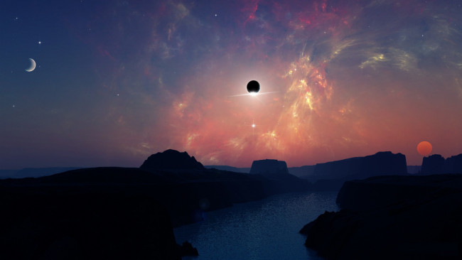 Обои картинки фото 3д, графика, atmosphere, mood, атмосфера, настроения, река, планеты