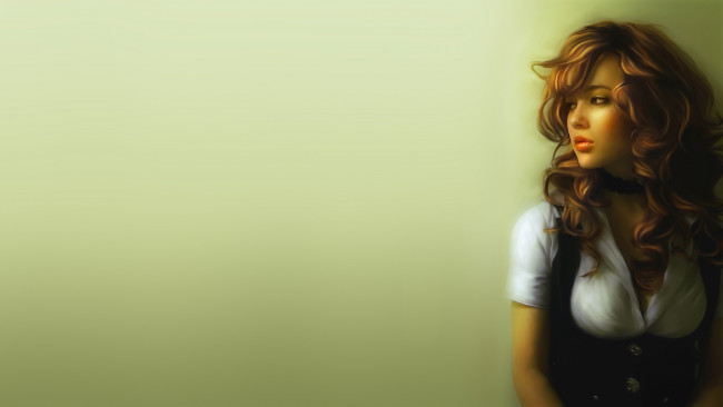 Обои картинки фото рисованные, люди, кудри, стена, фон, лицо, igor, grushko, девушка, волосы, взгляд