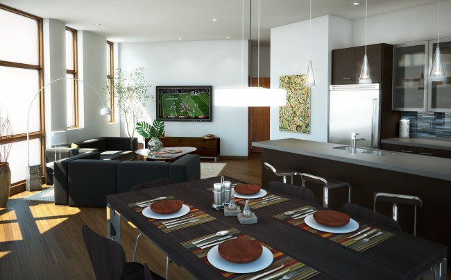 Обои картинки фото 3д, графика, realism, реализм, кухня, интерьер, стол, дизайн