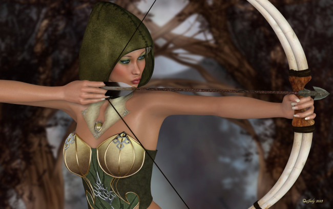 Обои картинки фото 3д, графика, amazon, амазонки, девушка, лук