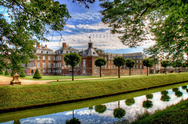 Обои картинки фото германия, замок, нордкирхен, города, дворцы, замки, крепости, парк, река