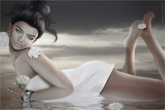 Обои картинки фото 3д, графика, people, люди, девушка, цветы